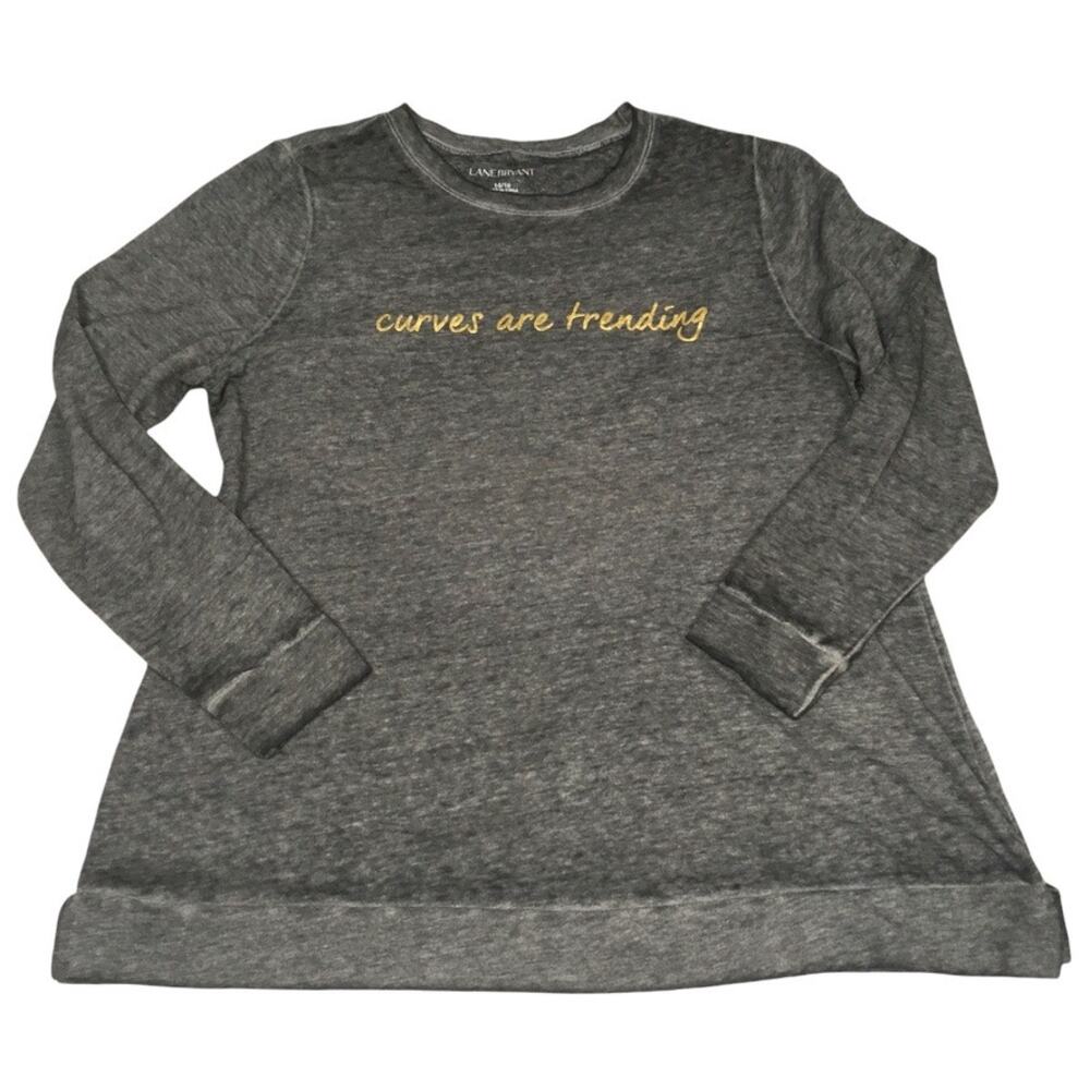 Lane Bryant Sweatshirt Curves Are Trending Heather Grey Graphic Top Womens 14/16